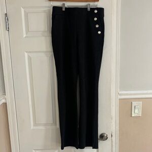 Dark Grey Wide-Leg Pants with Button Detail